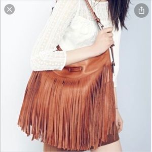 FRYE fringe whiskey brown “Heidi” leather handbag